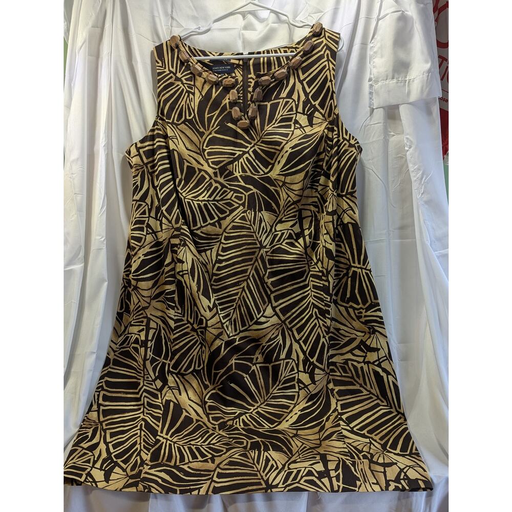 Jones New York Signature Woman Stretch Tropical Palm sleeveless dress Size 20